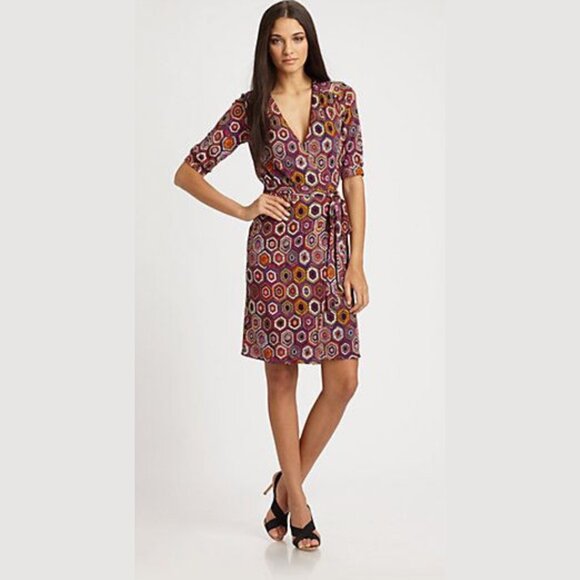 Trina Turk Dresses & Skirts - TRINA TURK Lark Geometric Print Purple Wrap Dress Womens 8 Office Quiet Luxury